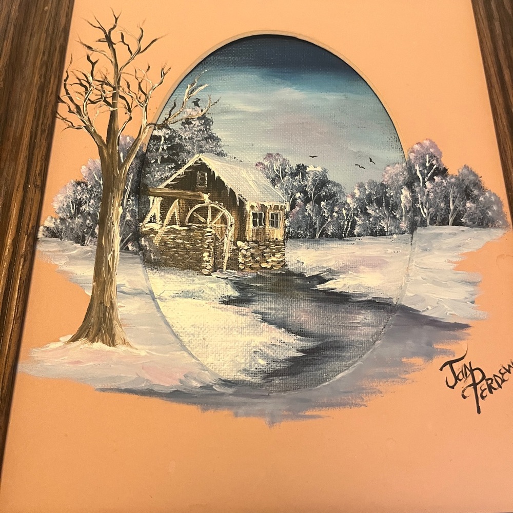 Jan PERDEW vintage winter landscape Blue painting